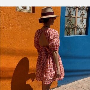 Maria De La Orden Open-Back Pink Patterned Mini Dress